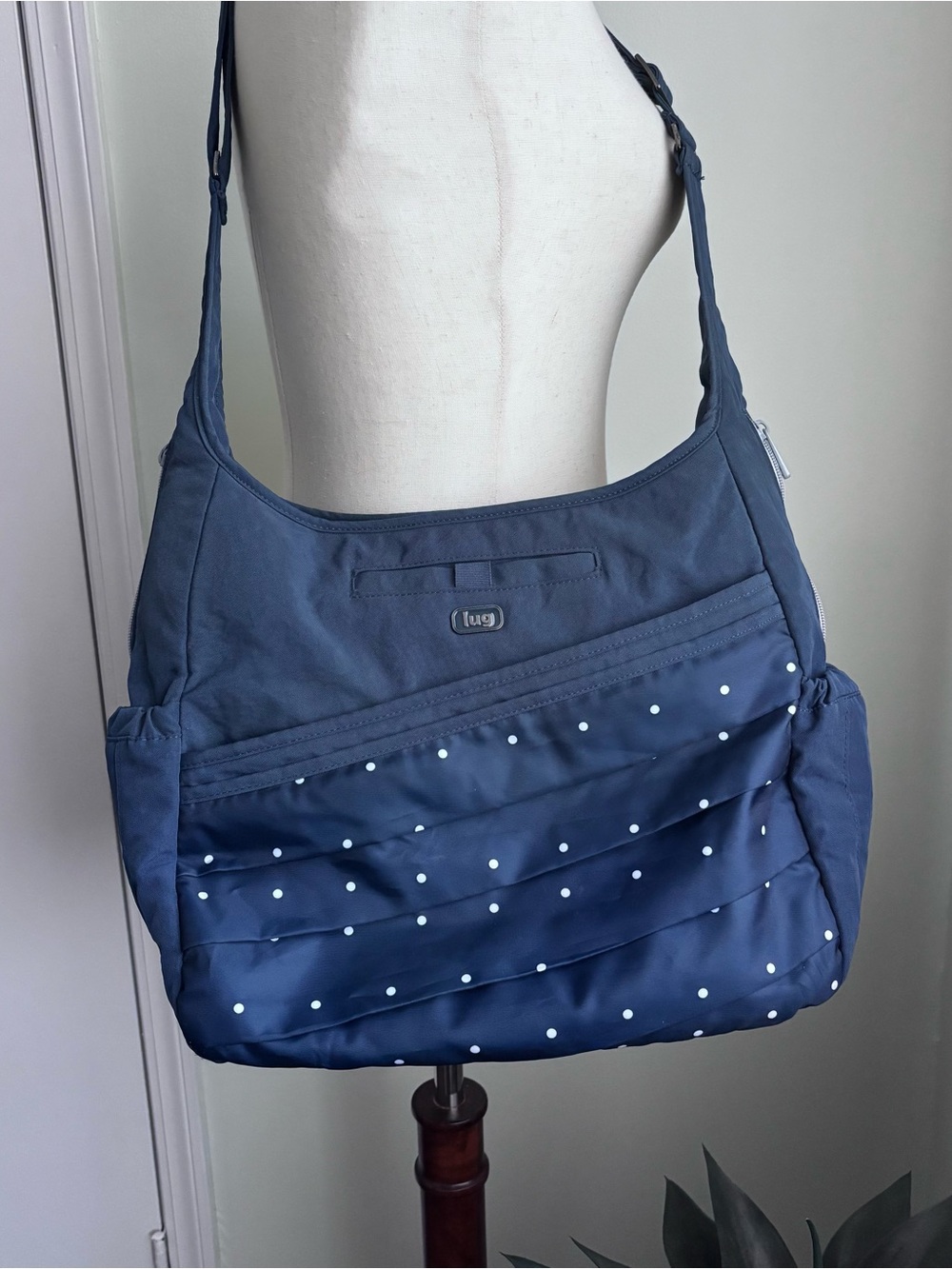 lug Navy Polka Dot parachute Crossbody Shoulder Bag with rfid guc